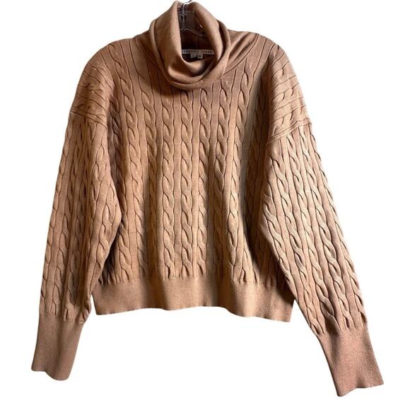 NWT Veronica Beard Lova Pullover Cable Knit Turtleneck Sweater Camel Women Sz XL - Picture 5 of 16